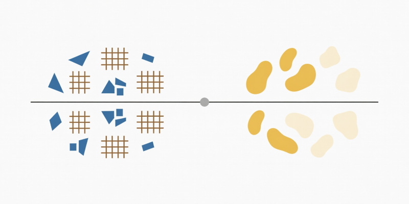 Flat vector diagram showing the structural equilibrium between protein/starch builders and fat/sugar tenderizers during baking substitutions
